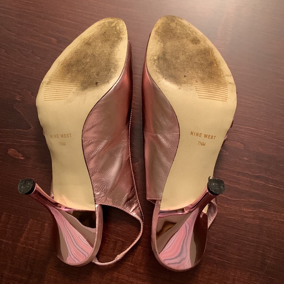 Nine West Sling Back Pink Metallic Open Toe Heels - Size 7.5 - Picture 5 of 5